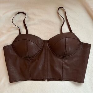 Brown Leather Bustier Top